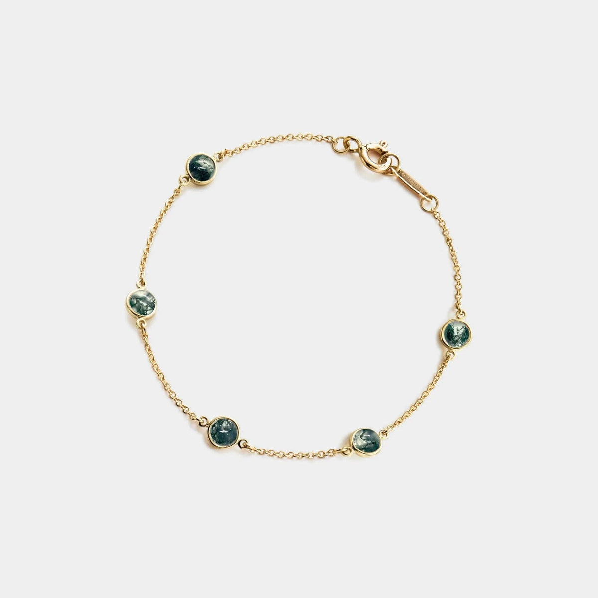 Moss Agate Station Charm Bracelet