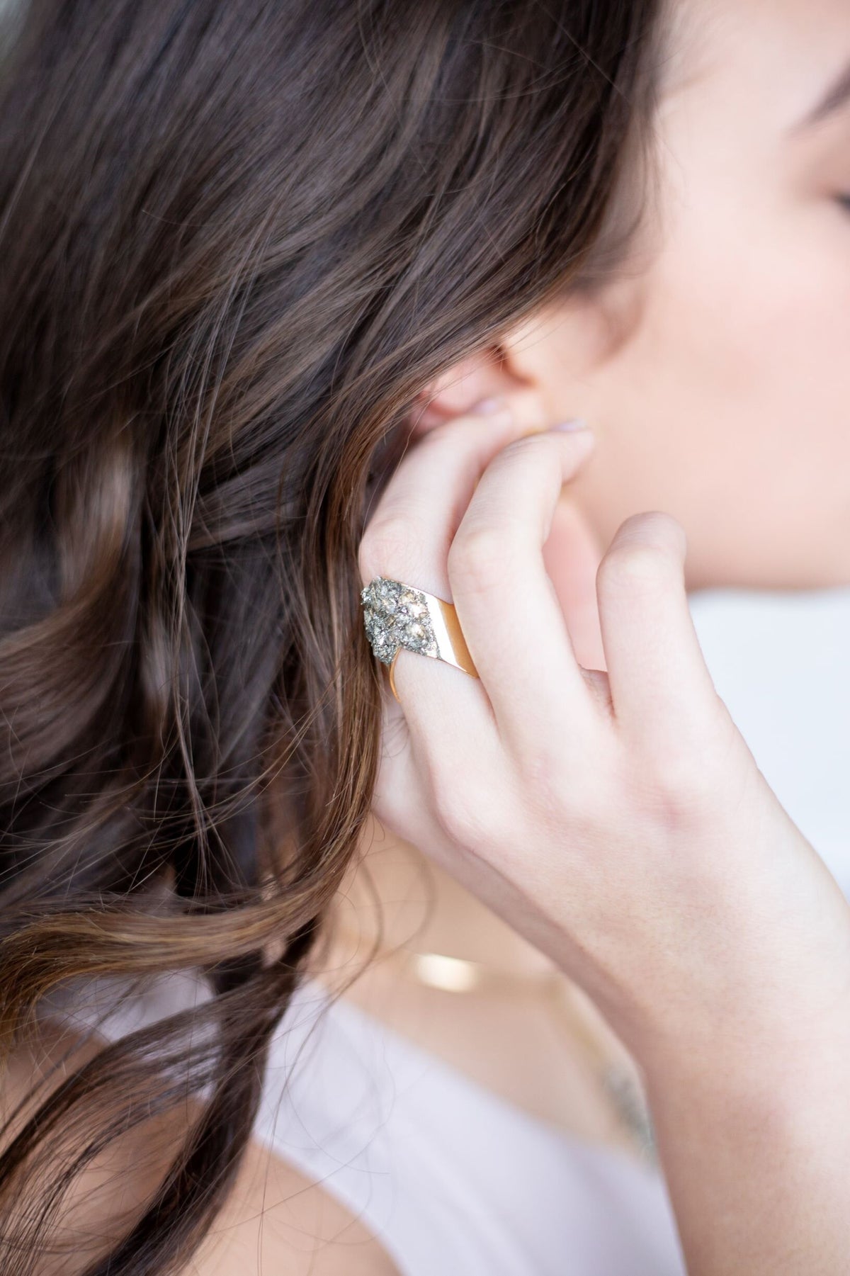 Adjustable Herkimer Diamond & Raw Quartz Gold Ring