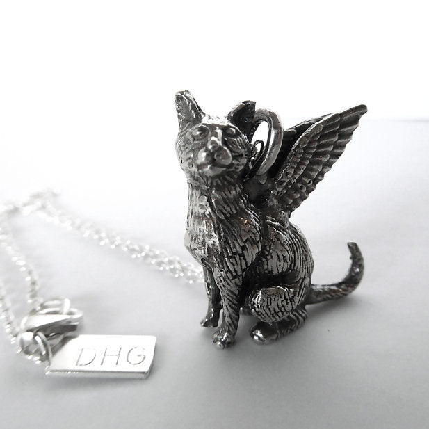Regal Mau Winged Cat Necklace in Sterling Silver