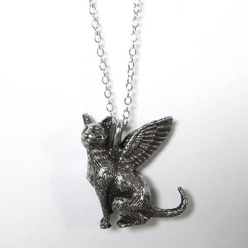 Regal Mau Winged Cat Necklace in Sterling Silver