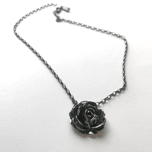 Evening Rose Pendant in Sterling Silver Necklace