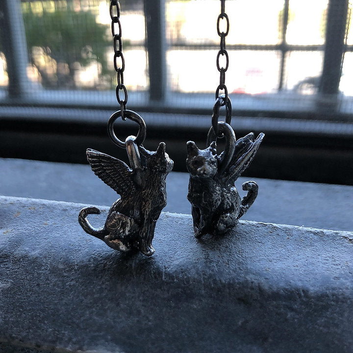 Tiny Mau Winged Cat Drop Earrings