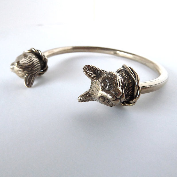 Twin Cat Bracelet in Mixed Metal Bronze & Sterling