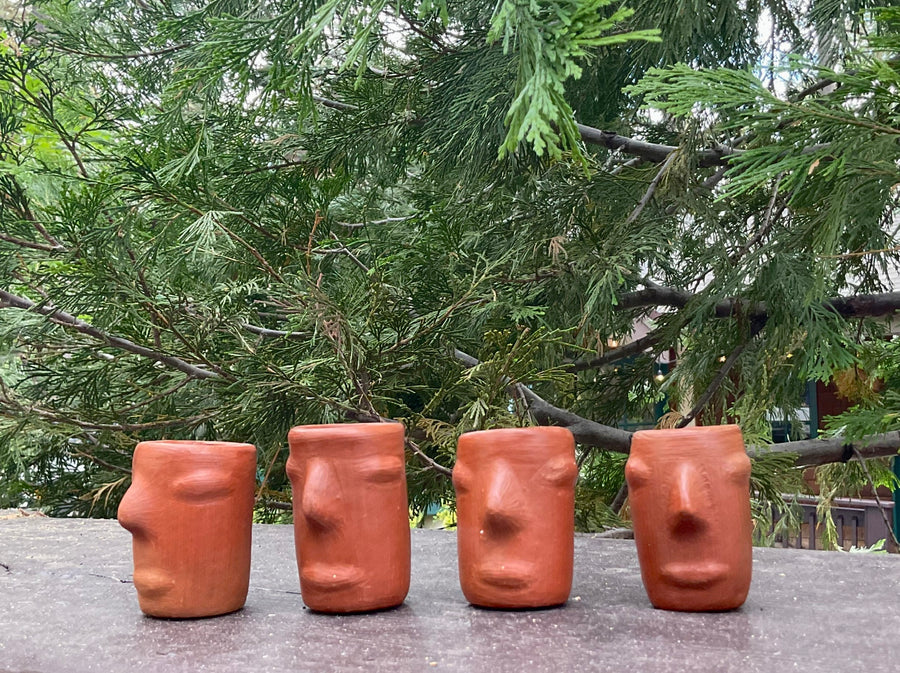 Zapotec Mezcal Red Clay Faces Shot Glasses