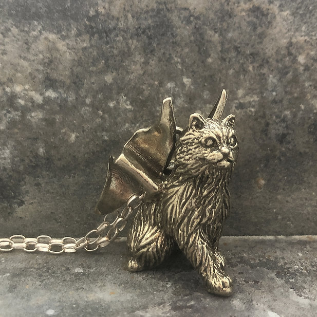 Winged Cat Familiar Pendant 