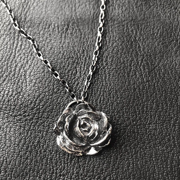 Evening Rose Pendant in Sterling Silver Necklace