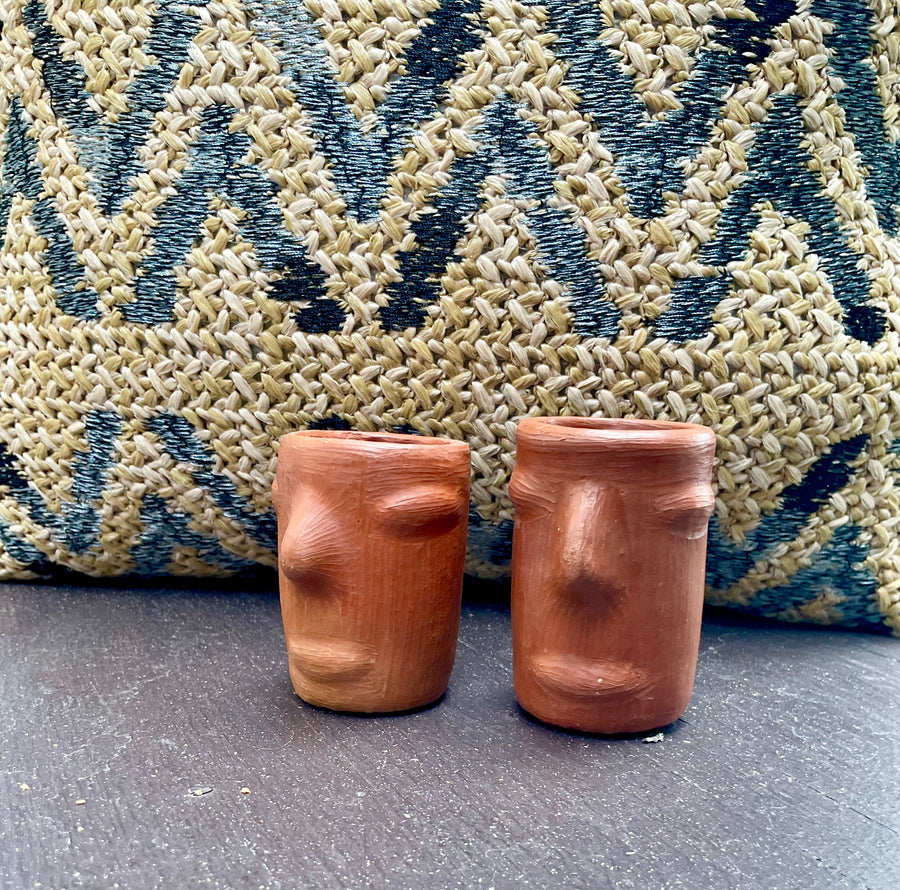 Zapotec Mezcal Red Clay Faces Shot Glasses