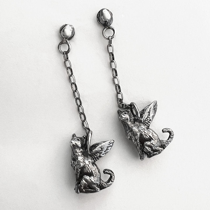 Tiny Mau Winged Cat Drop Earrings