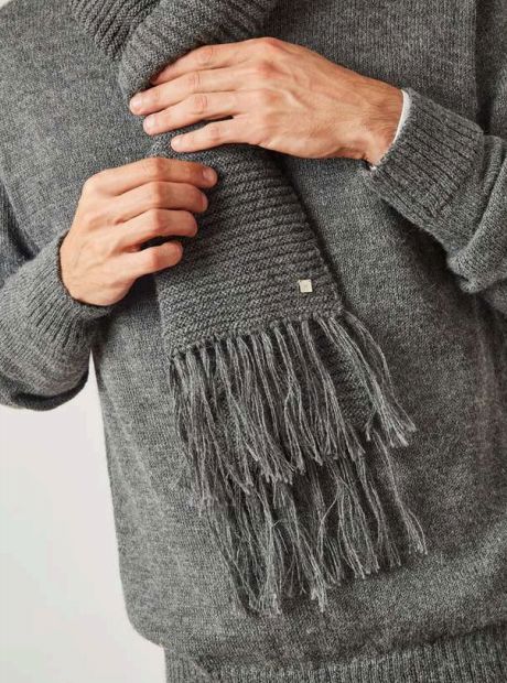 Long Fringed 100% Baby Alpaca Scarf: Grey
