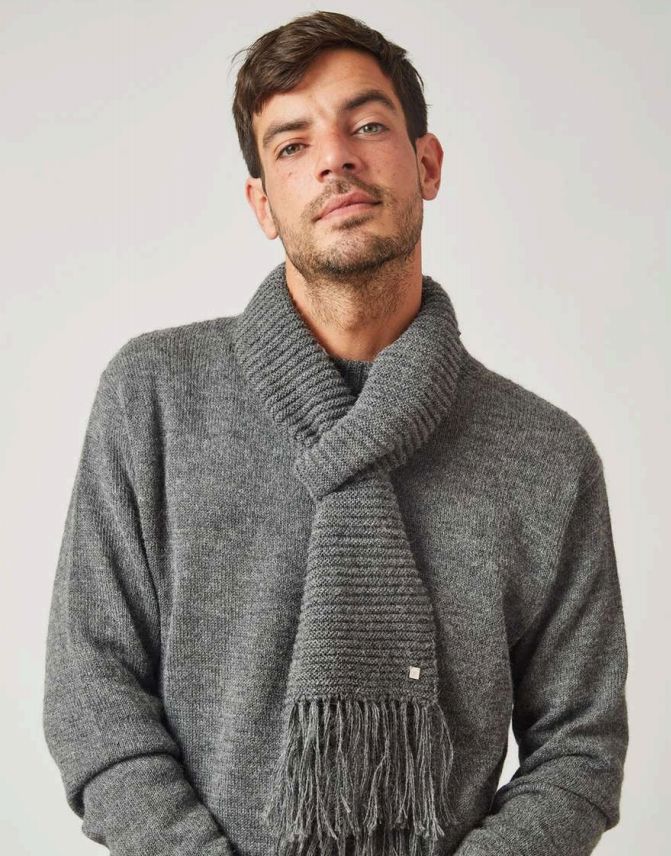 Long Fringed 100% Baby Alpaca Scarf: Grey