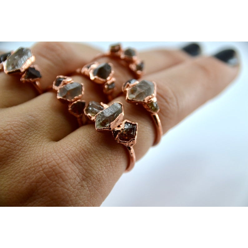 Copper Citrine & Herkimer Diamond Ring || Multi-Stone Ring