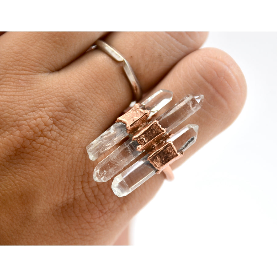 Multi-Stone Raw Quartz Point Ring