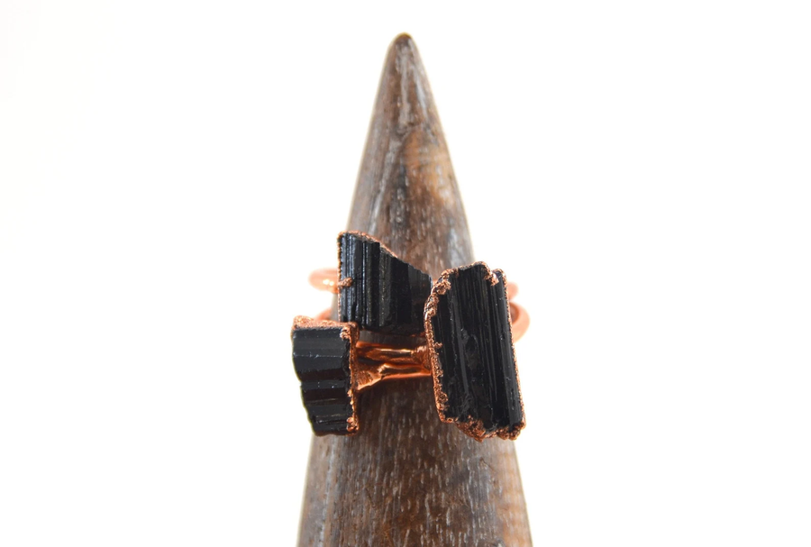 Raw Black Tourmaline Copper Ring | Rough Tourmaline Ring
