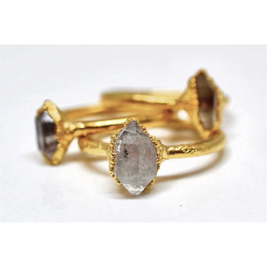 Gold Raw Herkimer Diamond Ring