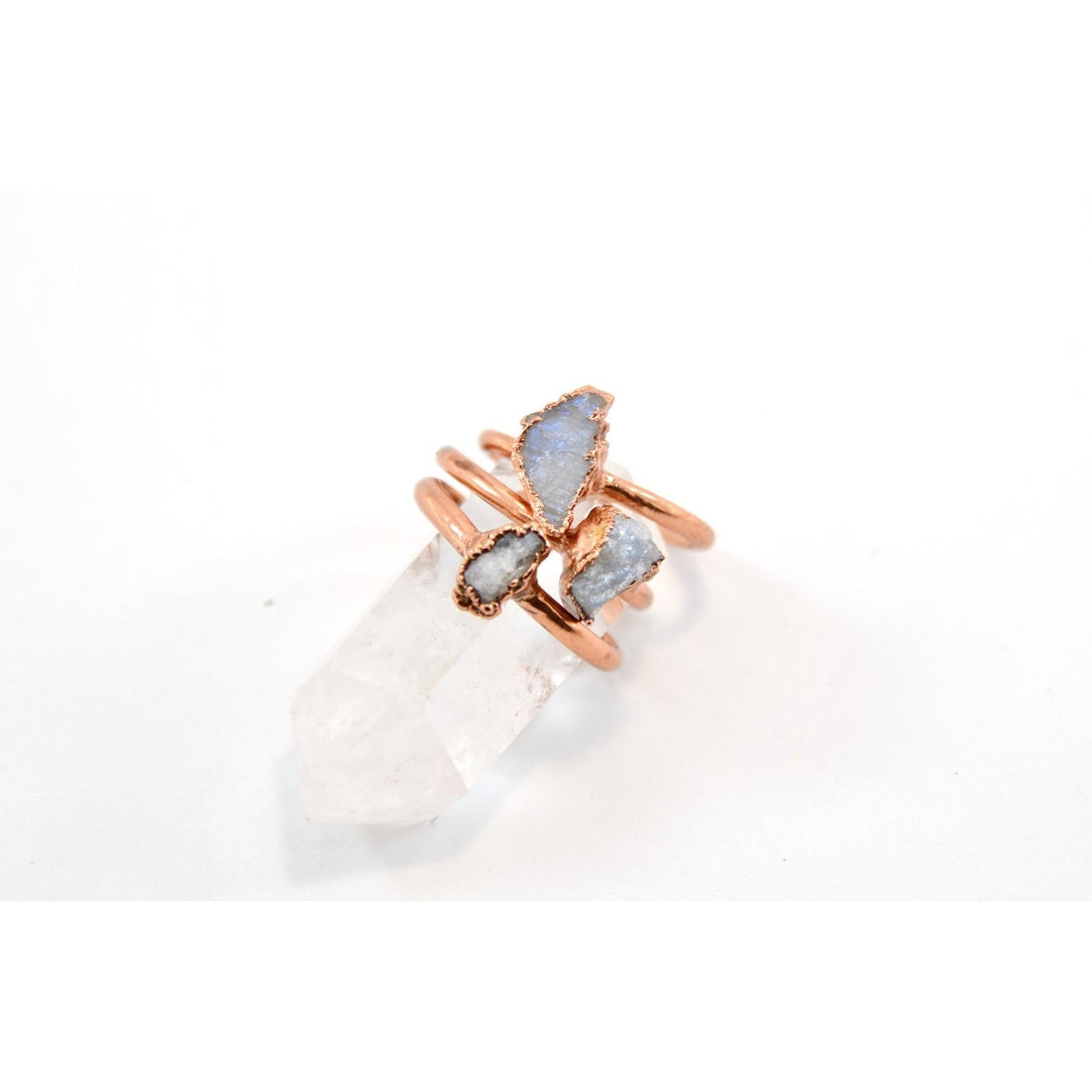 Raw Rainbow Moonstone Copper Ring