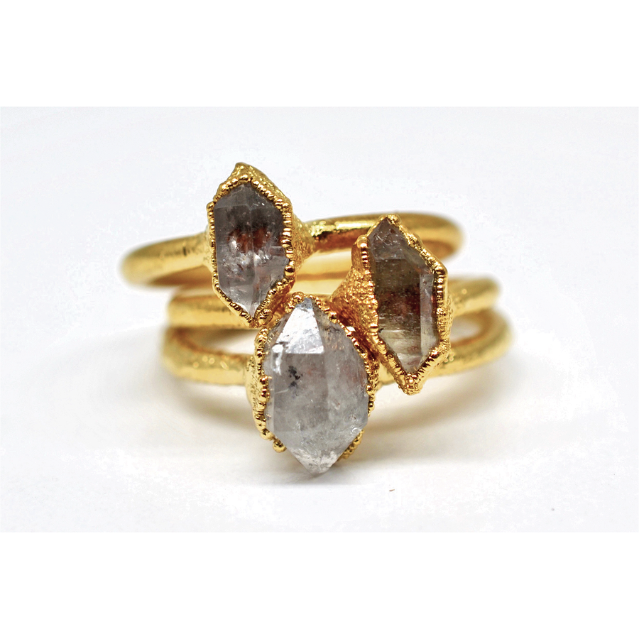 Gold Raw Herkimer Diamond Ring