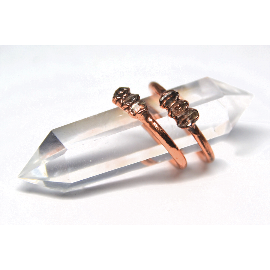 Multi-Stone Baby Herkimer Diamond Ring | Copper Raw Diamond