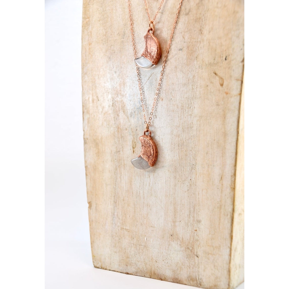 Copper Rose Quartz Moon Necklace | Crescent Necklace