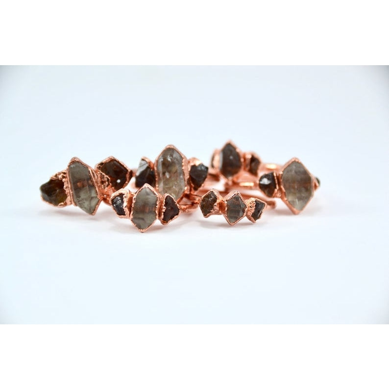 Copper Citrine & Herkimer Diamond Ring || Multi-Stone Ring