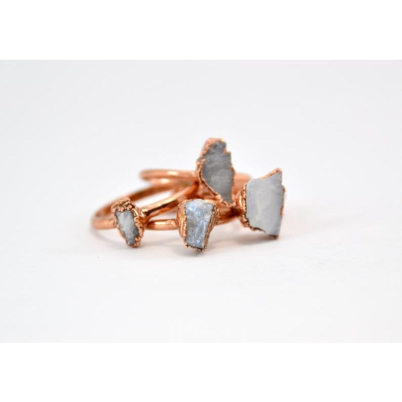 Raw Rainbow Moonstone Copper Ring