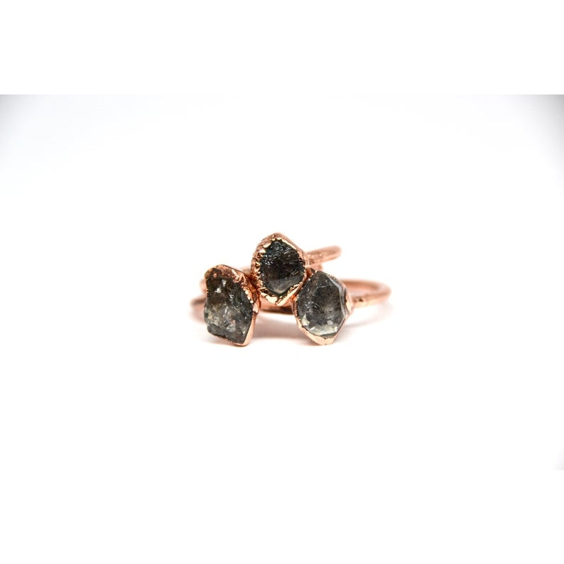 Raw Dark Herkimer Diamond Ring - Copper