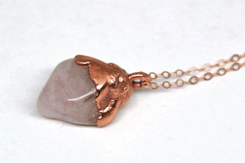 Copper Rose Quartz Necklace | 14k Rose Gold Necklace: 17 inch