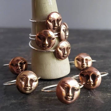 Moon Face Copper & Sterling Silver Ring