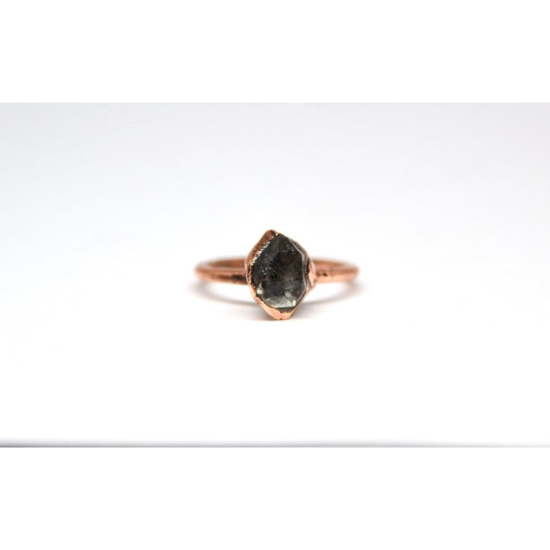 Raw Dark Herkimer Diamond Ring - Copper