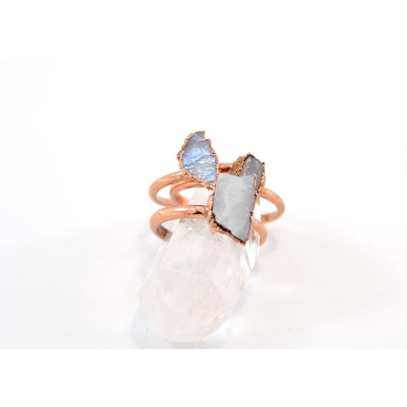 Raw Rainbow Moonstone Copper Ring