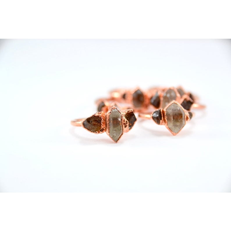 Copper Citrine & Herkimer Diamond Ring || Multi-Stone Ring