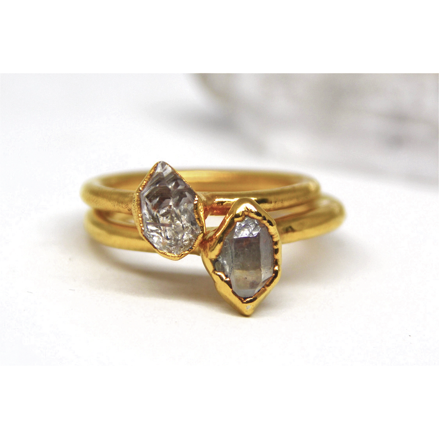 Gold Raw Herkimer Diamond Ring