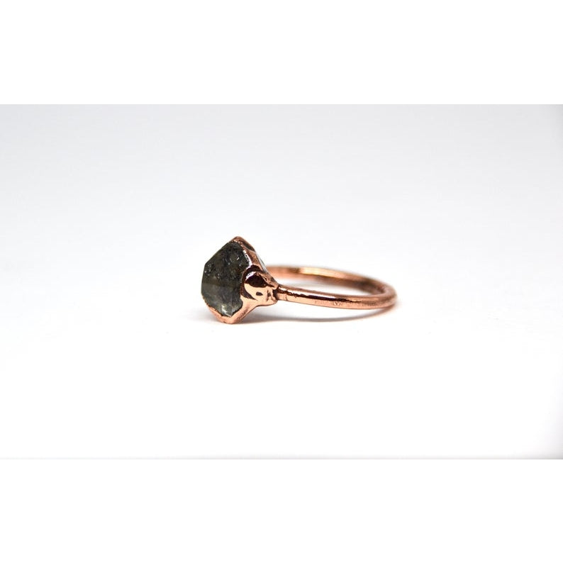 Raw Dark Herkimer Diamond Ring - Copper