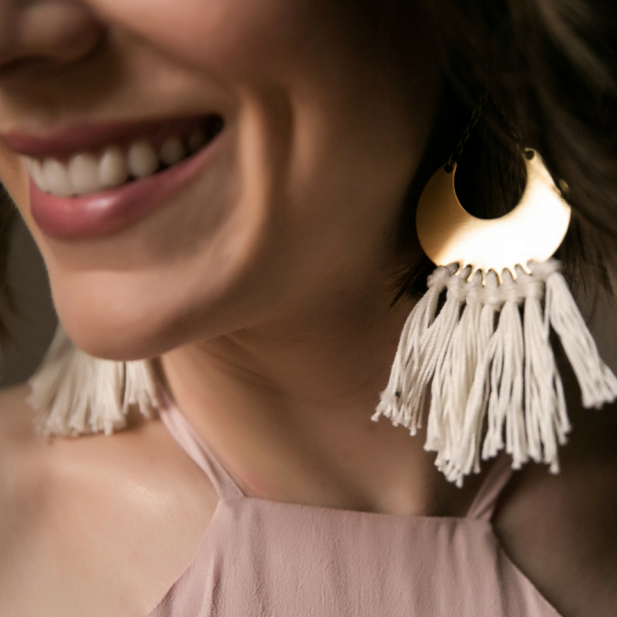 Crescent Moon Fringe Boho Earrings