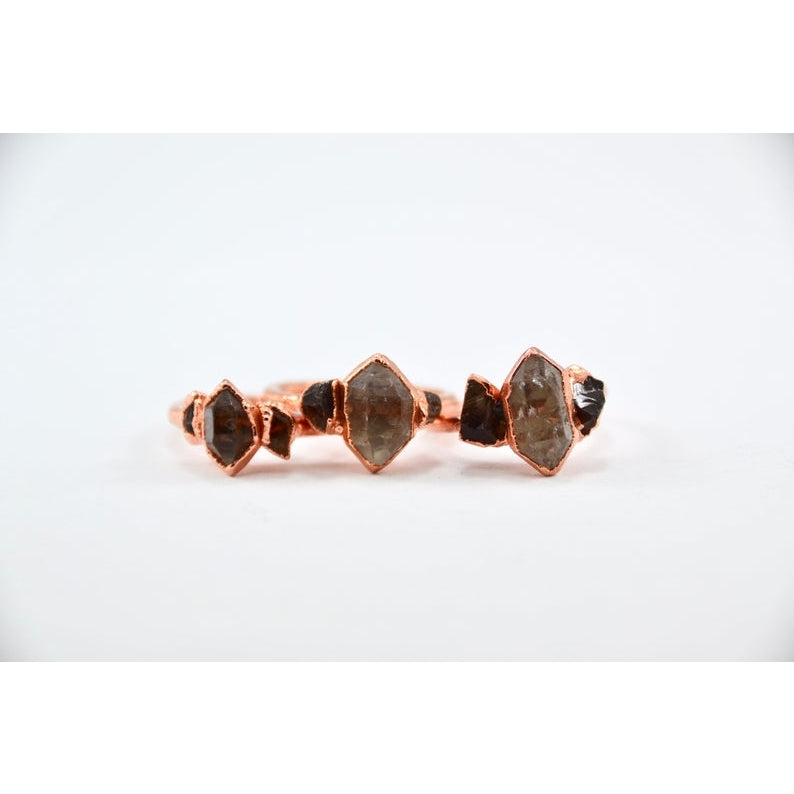 Copper Citrine & Herkimer Diamond Ring || Multi-Stone Ring