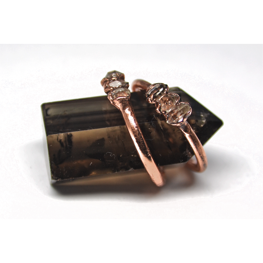 Multi-Stone Baby Herkimer Diamond Ring | Copper Raw Diamond