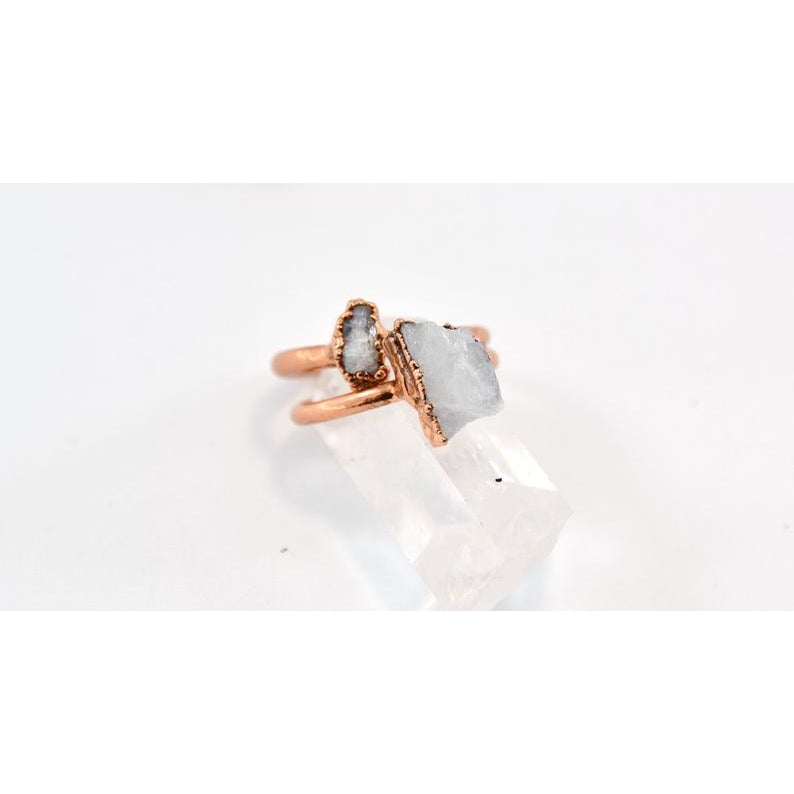 Raw Rainbow Moonstone Copper Ring