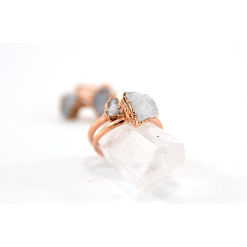 Raw Rainbow Moonstone Copper Ring