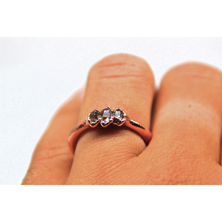 Multi-Stone Baby Herkimer Diamond Ring | Copper Raw Diamond
