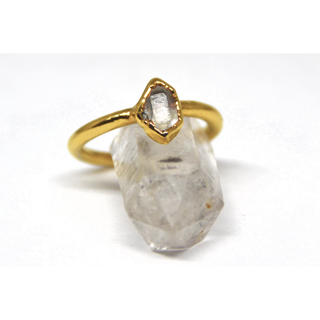 Gold Raw Herkimer Diamond Ring