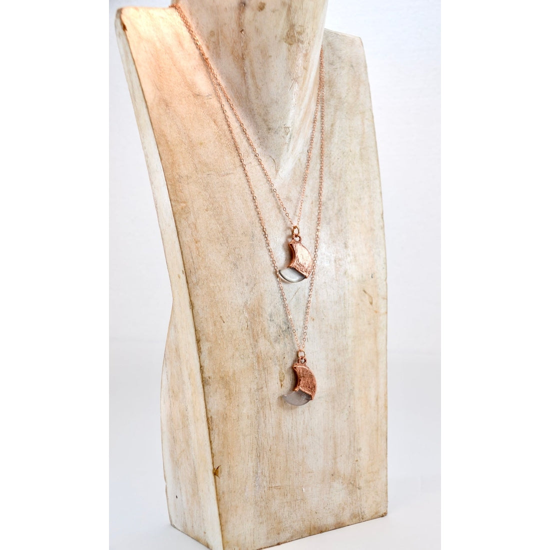 Copper Rose Quartz Moon Necklace | Crescent Necklace