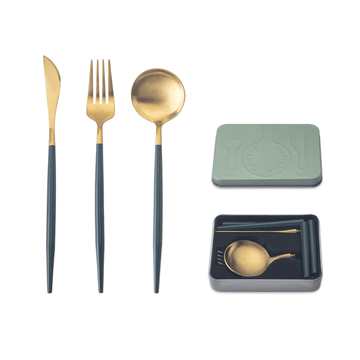 Portable Cutlery Picnic Set - GREEN/GOLD