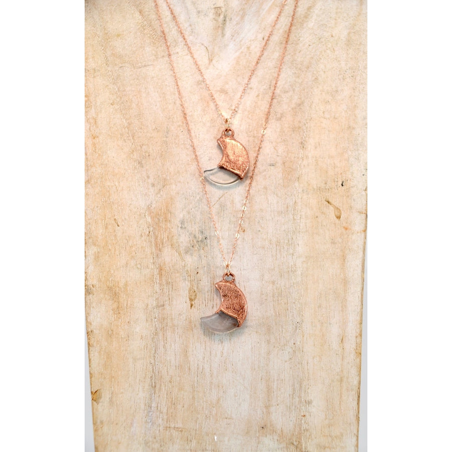 Copper Rose Quartz Moon Necklace | Crescent Necklace