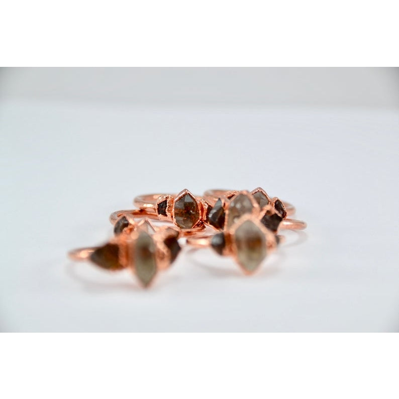 Copper Citrine & Herkimer Diamond Ring || Multi-Stone Ring
