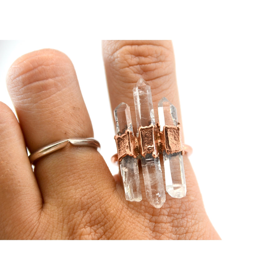 Multi-Stone Raw Quartz Point Ring