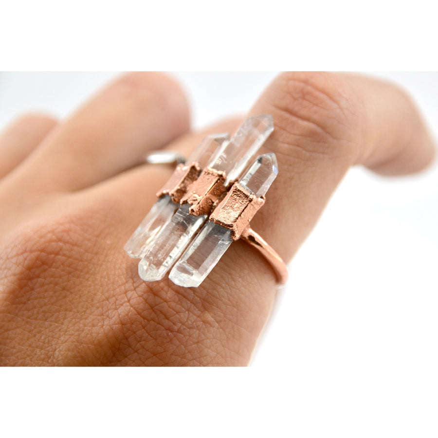 Multi-Stone Raw Quartz Point Ring