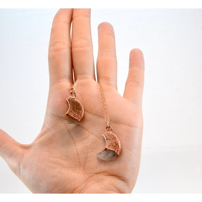 Copper Rose Quartz Moon Necklace | Crescent Necklace