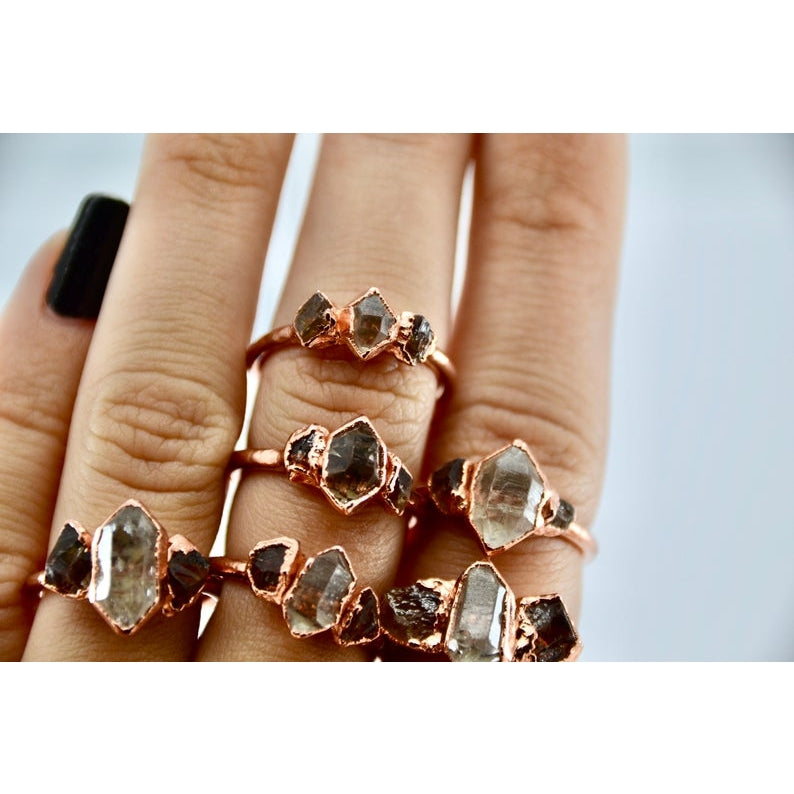Copper Citrine & Herkimer Diamond Ring || Multi-Stone Ring