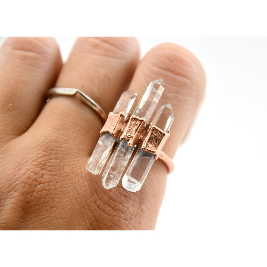 Multi-Stone Raw Quartz Point Ring