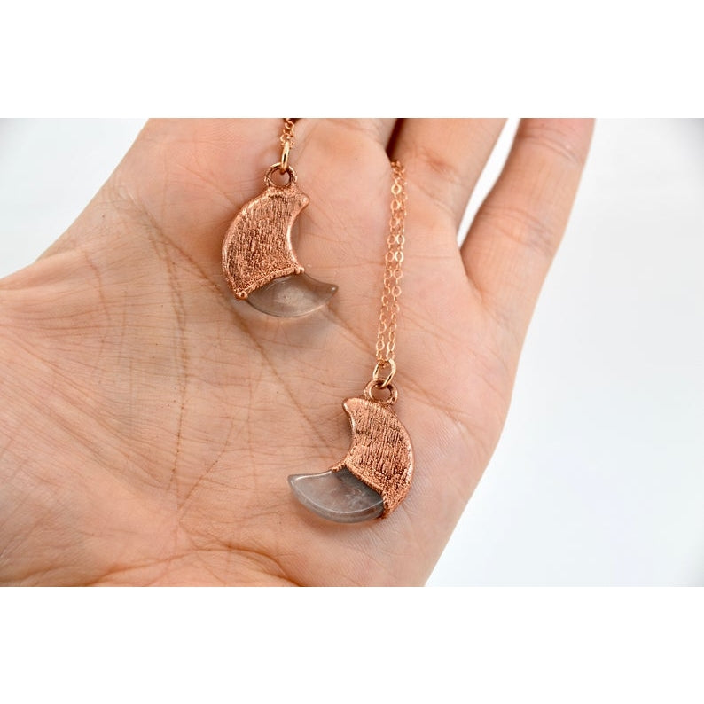 Copper Rose Quartz Moon Necklace | Crescent Necklace