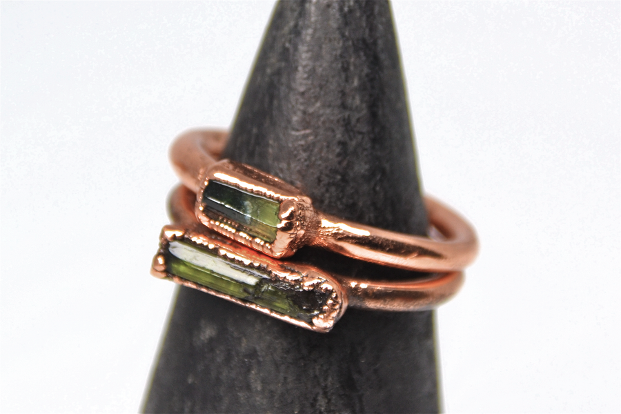 Raw Green Tourmaline Bar Ring | Copper Tourmaline Ring